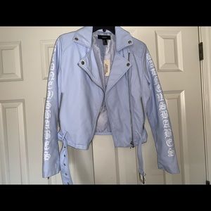 Pastel blue leather jacket